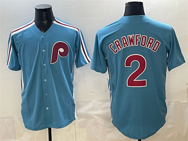 Philadelphia Phillies #2 Justin Crawford Blue Cool Base Stitched Baseball Jersey - Main View