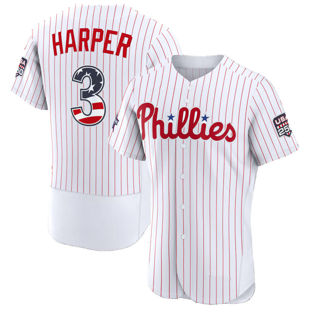 Philadelphia Phillies #3 Bryce Harper 2026 All-Star Edition Stars & Stripes White Authentic Baseball Jersey - Main View