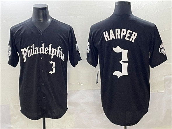Philadelphia Phillies #3 Bryce Harper Black Gothic Vapor Limited Stitched Baseball Jersey - Main View