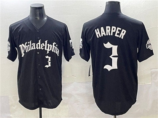 Philadelphia Phillies #3 Bryce Harper Black Gothic Vapor Limited Stitched Baseball Jersey - Main View