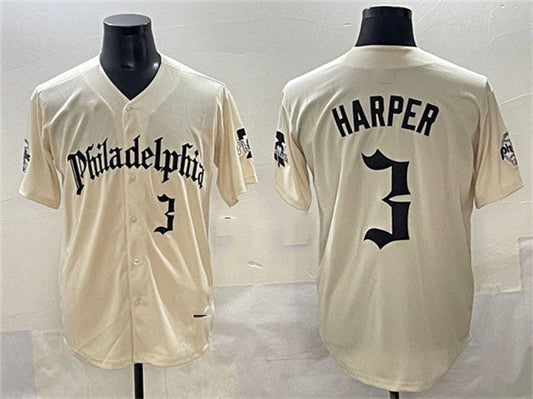 Philadelphia Phillies #3 Bryce Harper Cream Gothic Vapor Limited Stitched Baseball Jersey - Main View