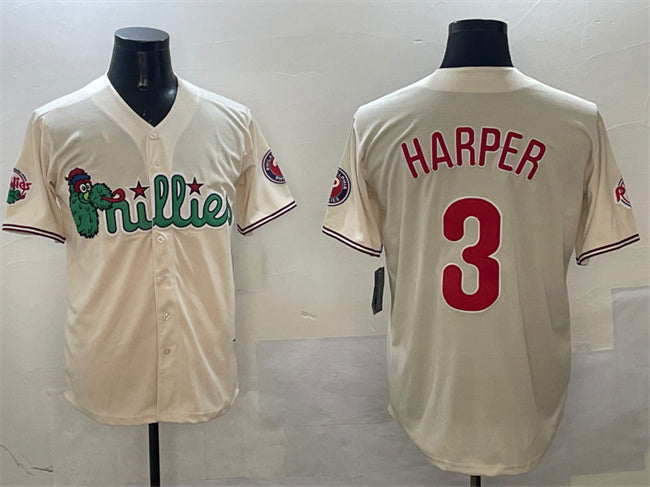 Philadelphia Phillies #3 Bryce Harper Cream Phanatic Limited Stitched Baseball Jersey - Main View