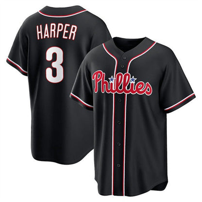 Philadelphia Phillies #3 Bryce Harper Fashion Black Out Stitched Baseball Jersey - Main View