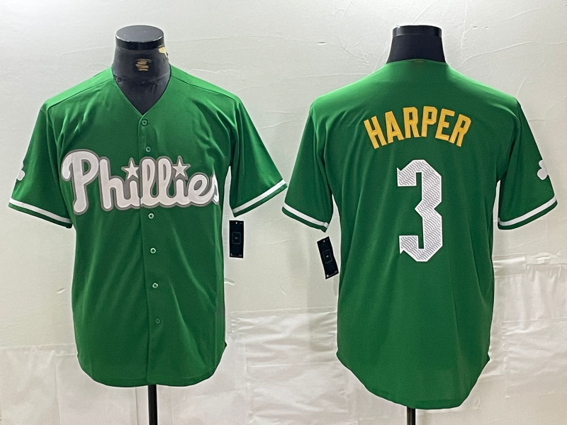 Philadelphia Phillies #3 Bryce Harper Green 2024 City Connect Stitched Baseball Jerseys - Main View