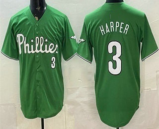 Philadelphia Phillies #3 Bryce Harper Green Limited Stitched Baseball Jersey - Main View