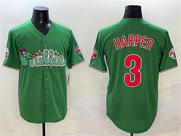 Philadelphia Phillies #3 Bryce Harper Green Phanatic Limited Stitched Baseball Jersey - Main View