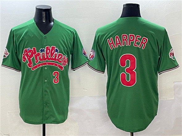 Philadelphia Phillies #3 Bryce Harper Green Phanatic Limited Stitched Baseball Jersey - Main View