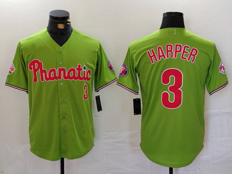 Philadelphia Phillies #3 Bryce Harper Green Stitched Cool Base Baseball Jersey - Main View