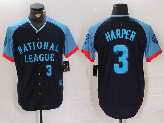 Philadelphia Phillies #3 Bryce Harper Number Navy 2024 All Star Limited Stitched Baseball Jersey - Main View