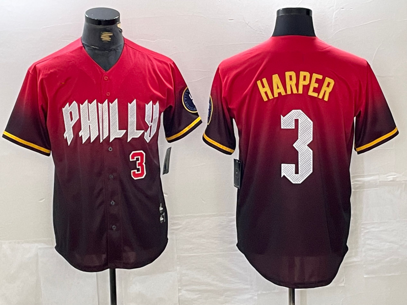 Philadelphia Phillies #3 Bryce Harper Red 2024 City Player Number Cool Base Baseball Jersey - Main View