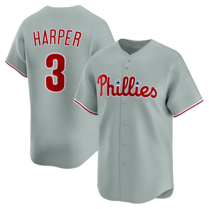 Philadelphia Phillies #3 Bryce Harper Road Limited Player Jersey - Gray Stitched Baseball Jersey - Main View