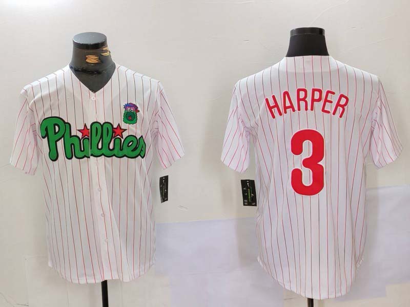 Philadelphia Phillies #3 Bryce Harper White Green Cool Base Stitched Baseball Jersey - Main View