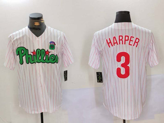 Philadelphia Phillies #3 Bryce Harper White Green Cool Base Stitched Baseball Jersey - Main View
