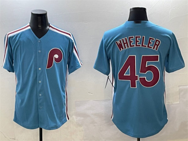 Philadelphia Phillies #45 Zack Wheeler Blue Cool Base Stitched Baseball Jerseys - Main View