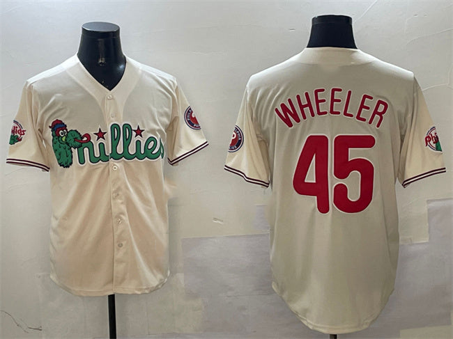 Philadelphia Phillies #45 Zack Wheeler Cream Phanatic Limited Stitched Baseball Jersey - Main View