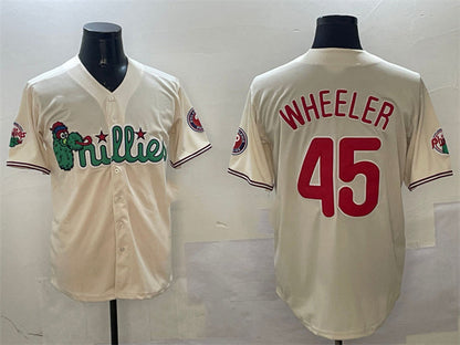 Philadelphia Phillies #45 Zack Wheeler Cream Phanatic Limited Stitched Baseball Jersey - Main View