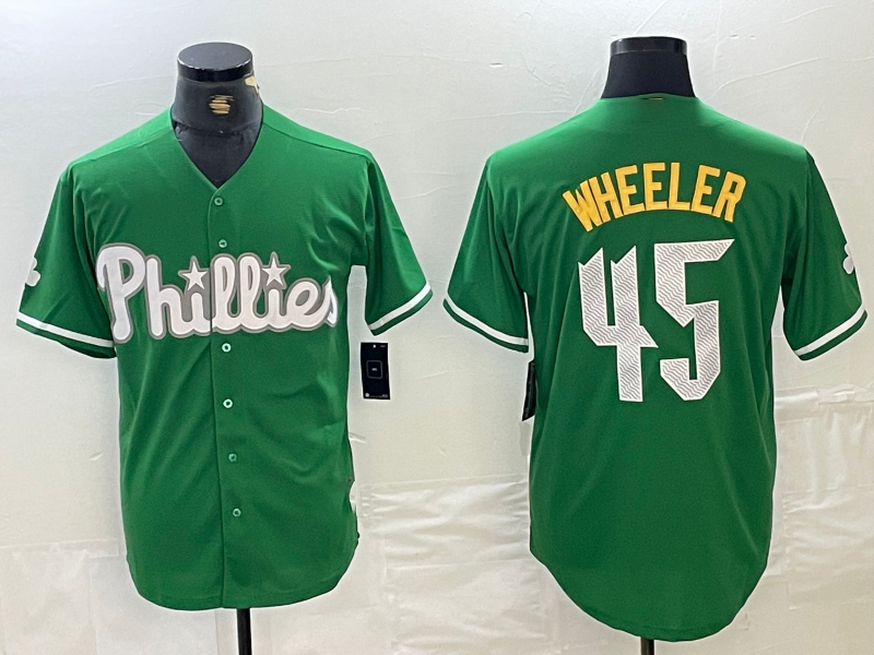 Philadelphia Phillies #45 Zack Wheeler Kelly Green Cool Base Jersey Baseball Jersey - Main View