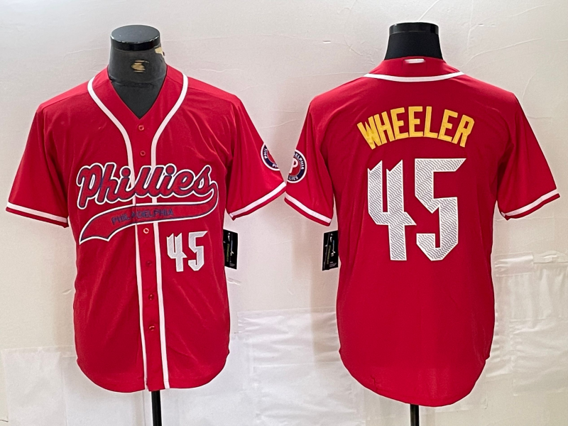 Philadelphia Phillies #45 Zack Wheeler Number Red Cool Base Stitched Baseball Jersey - Main View
