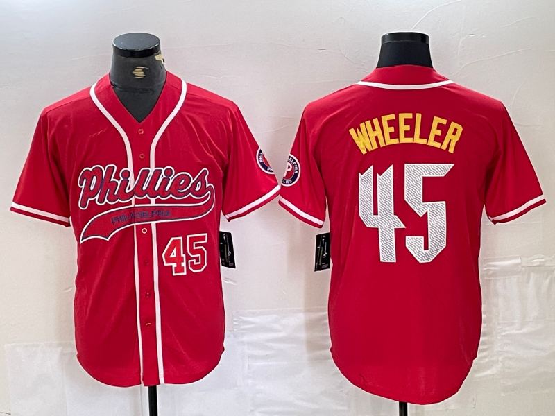 Philadelphia Phillies #45 Zack Wheeler Number Red Cool Base Stitched Baseball Jerseys - Main View