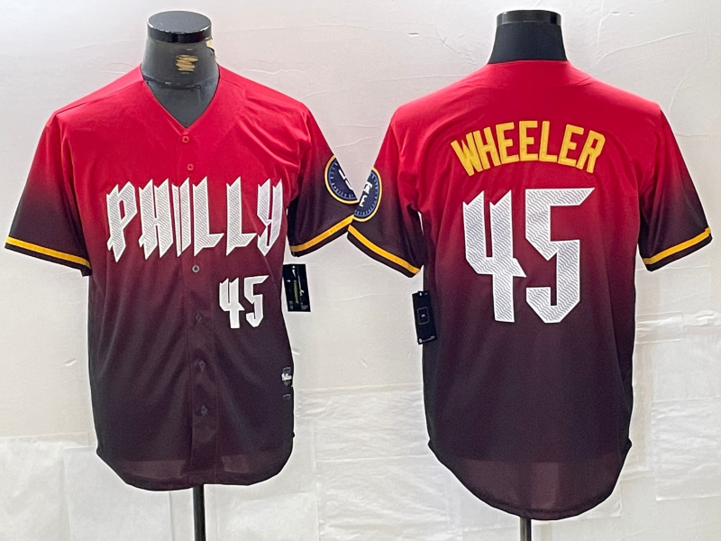 Philadelphia Phillies #45 Zack Wheeler Red 2024 City Player Number Cool Base Baseball Jersey - Main View