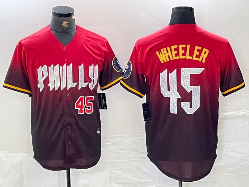 Philadelphia Phillies #45 Zack Wheeler Red 2024 City Player Number Cool Base Baseball Jersey - Main View