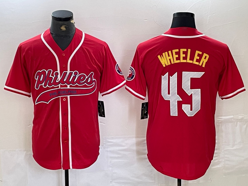 Philadelphia Phillies #45 Zack Wheeler Red Cool Base Stitched Baseball Jersey - Main View