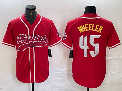 Philadelphia Phillies #45 Zack Wheeler Red Cool Base Stitched Baseball Jersey - Main View