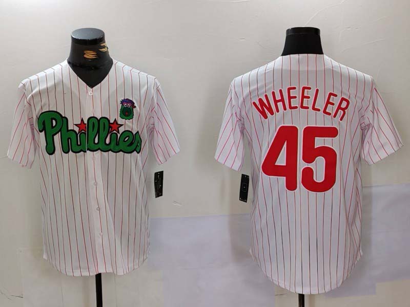 Philadelphia Phillies #45 Zack Wheeler White Green Cool Base Stitched Baseball Jersey - Main View