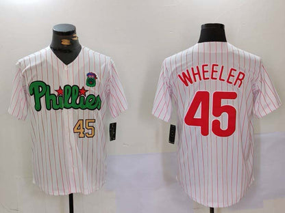 Philadelphia Phillies #45 Zack Wheeler White Green Cool Base Stitched Baseball Jersey - Main View