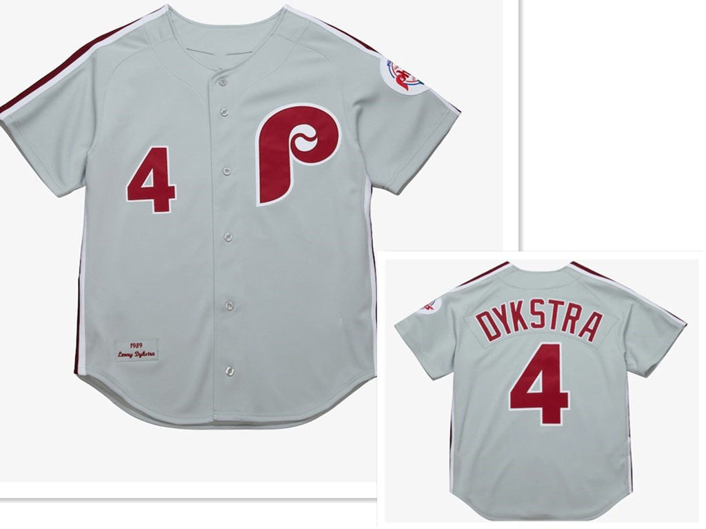 Philadelphia Phillies #4 Lenny Dykstra Mitchell and Ness Grey 1989 Throwback Stitched Baseball Jersey - Main View