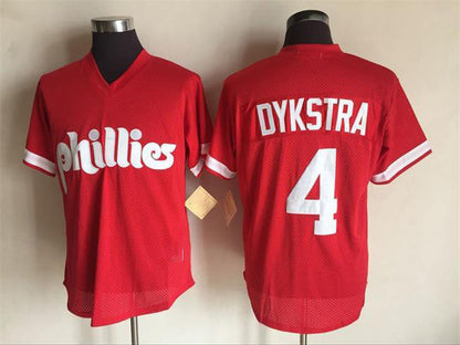 Philadelphia Phillies #4 Lenny Dykstra Mitchell and Ness Red 1991 Throwback Stitched Baseball Jersey - Main View