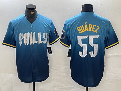 Philadelphia Phillies #55 Ranger Suarez Blue 2024 City Cool Base Baseball Jersey - Main View
