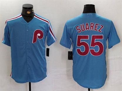 Philadelphia Phillies #55 Ranger Suárez Blue Cool Base Stitched Baseball Jersey - Main View
