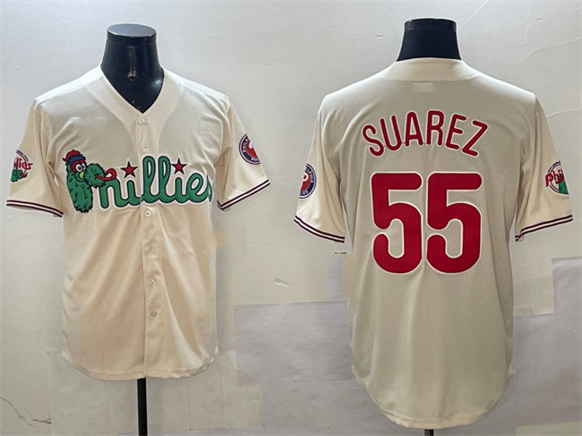 Philadelphia Phillies #55 Ranger Suárez Cream Phanatic Limited Stitched Baseball Jersey - Main View