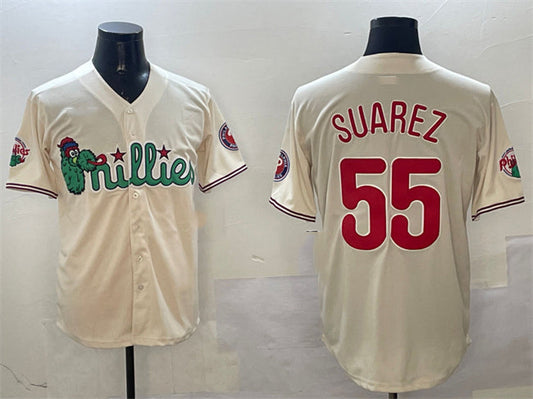 Philadelphia Phillies #55 Ranger Suárez Cream Phanatic Limited Stitched Baseball Jersey - Main View