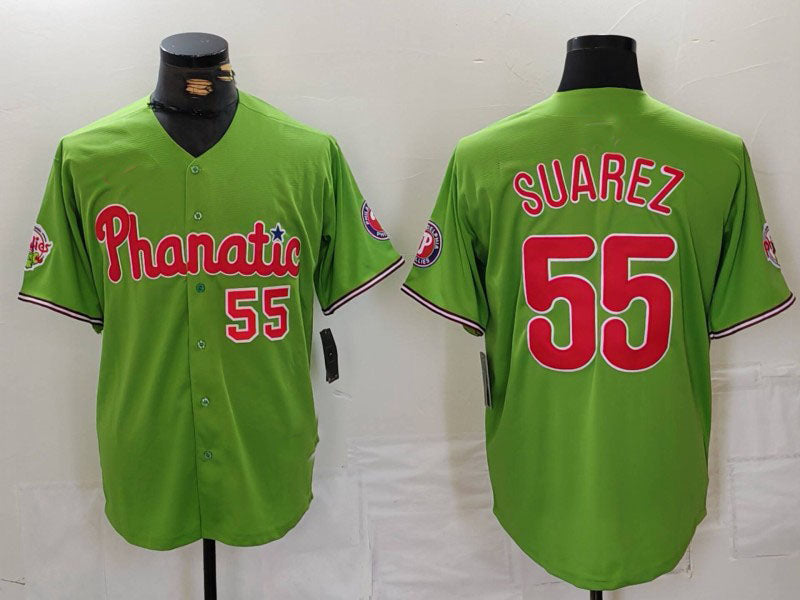 Philadelphia Phillies #55 Ranger Suarez Number Green With Patch Stitched Cool Base Baseball Jersey - Main View