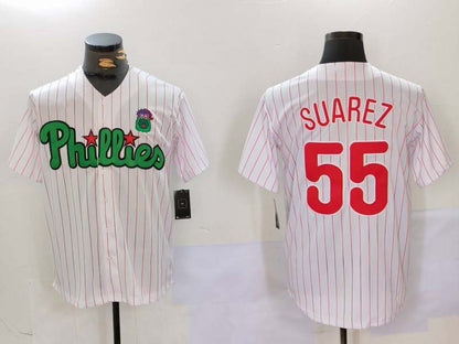 Philadelphia Phillies #55 Ranger Suárez White Green Cool Base Stitched Baseball Jersey - Main View