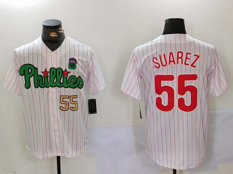 Philadelphia Phillies #55 Ranger Suarez White Green Cool Base Stitched Baseball Jersey