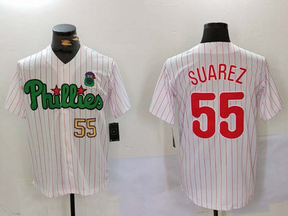 Philadelphia Phillies #55 Ranger Suarez White Green Cool Base Stitched Baseball Jersey