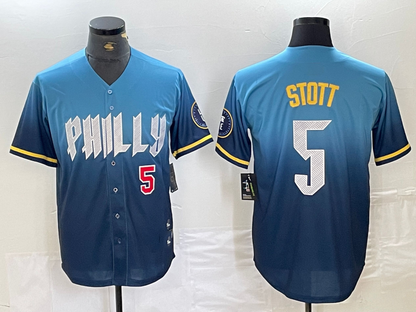 Philadelphia Phillies #5 Bryson Stott Blue 2024 City Player Number Cool Base Stitched Baseball Jersey - Main View