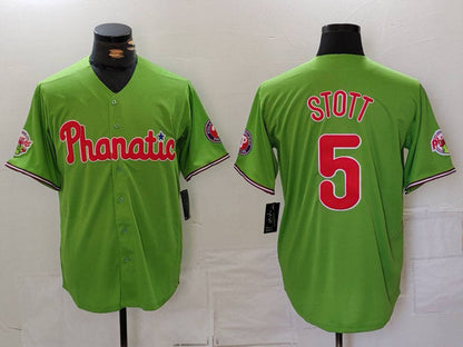 Philadelphia Phillies #5 Bryson Stott Green With Patch Stitched Cool Base Baseball Jersey - Main View