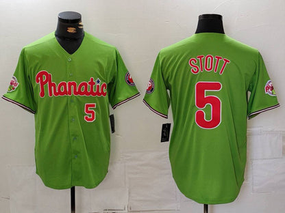 Philadelphia Phillies #5 Bryson Stott Number Green With Patch Stitched Cool Base Baseball Jersey - Main View