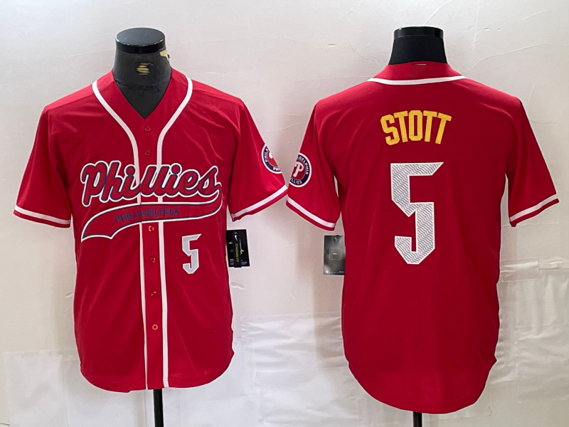 Philadelphia Phillies #5 Bryson Stott Number Red Cool Base Stitched Baseball Jersey - Main View