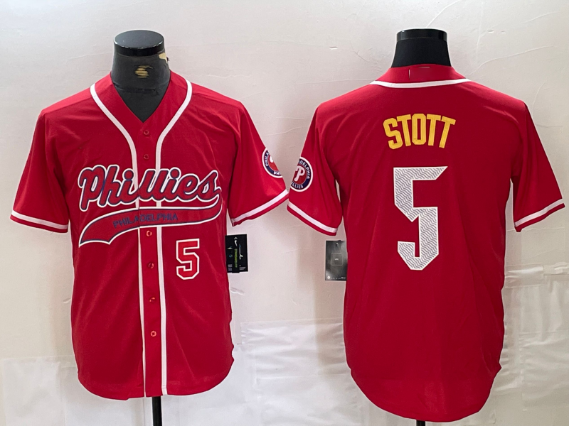 Philadelphia Phillies #5 Bryson Stott Number Red Cool Base Stitched Baseball Jerseys - Main View
