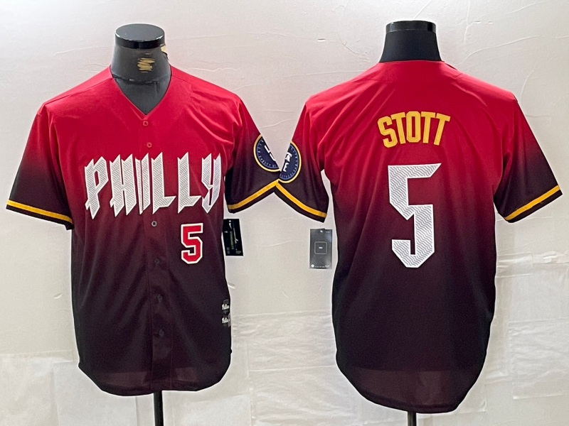 Philadelphia Phillies #5 Bryson Stott Red 2024 City Player Number Cool Base Baseball Jersey - Main View