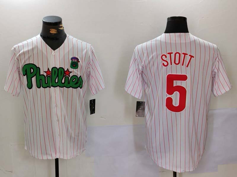 Philadelphia Phillies #5 Bryson Stott White Green Cool Base Stitched Baseball Jersey - Main View