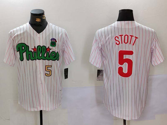 Philadelphia Phillies #5 Bryson Stott White Green Cool Base Stitched Baseball Jersey - Main View