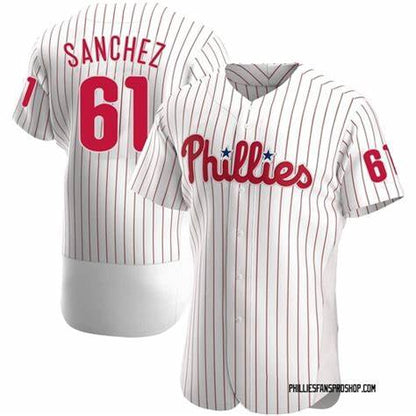 Philadelphia Phillies #61 Cristopher Sanchez White Flex Base Stitched Baseball Jersey - Main View