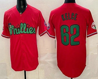 Philadelphia Phillies #62 Jason Kelce Red Limited Stitched Baseball Jersey - Main View