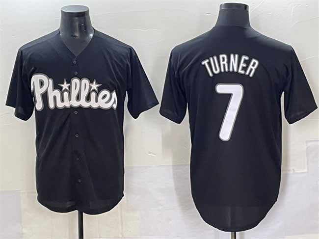 Philadelphia Phillies #7 Trea Turner Black Lights Out Limited Stitched Baseball Jersey - Main View